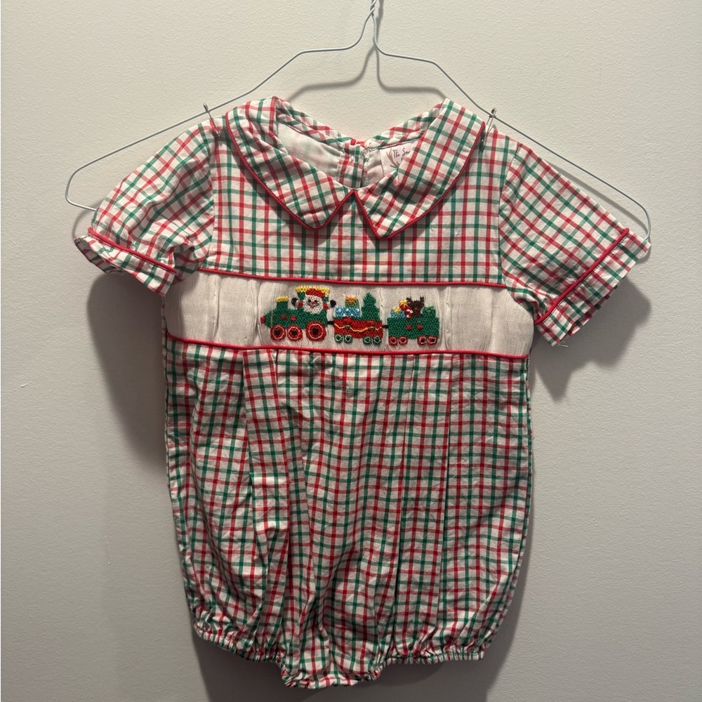 Boys Christmas Bubble with Santa Train Smocking